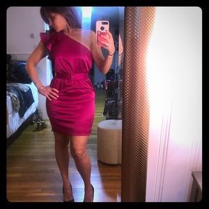 Magenta one shoulder cocktail dress